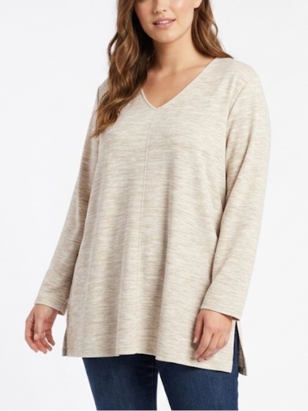 J. Jill‎ Wearever Collection Heather Tan V-Neck Knit Top XL